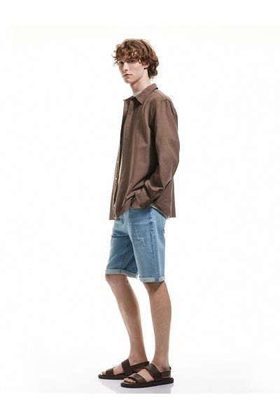 Koton Βαμβακερό διπλωμένο τζιν σορτς Bermuda Slim Fit