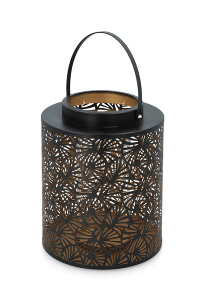 SERENE فانوس متين ذو قاعدة مسطحة وإطار معدني مزخرف مع أسطوانة زجاجية