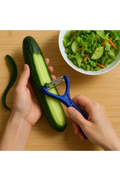 Saban Vegetable and Fruit Peeler with Horizontal Blade Blue Solingen – Stainless Steel Blade, Ergonomic Handle