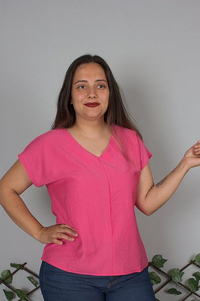 Truva XXL V-Neck Crepe Silk Blend Tiril Tiril Pink Blouse – the Meeting of Elegance and Comfort
