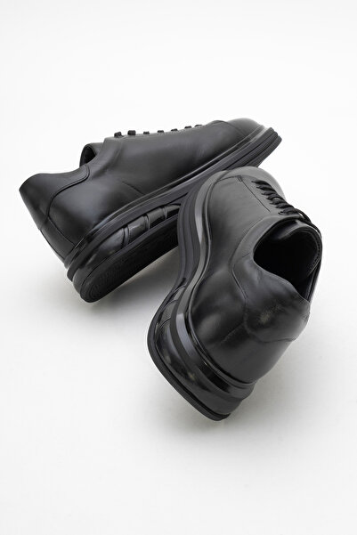 Dericlub Deri̇club Men's Thick Sole Lace-Up Casual Shoes Real Leather Cr 2208 Black