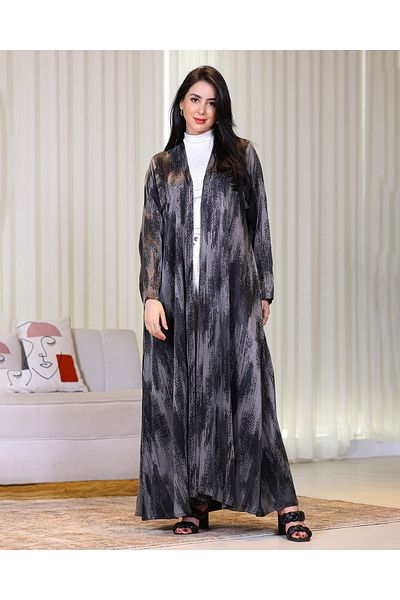 Elegant Black and gray balloon wavy jacquard abaya
