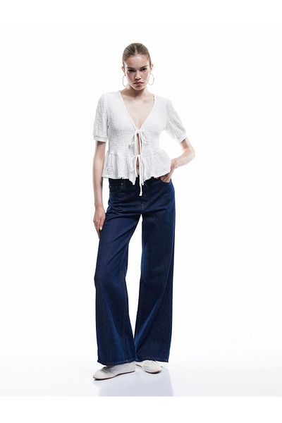 Koton Short Sleeve Tie Collar Bow Tie T-Shirt