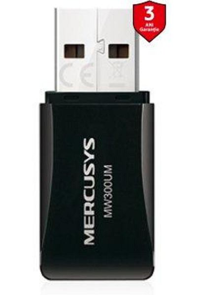 Mercusys Adaptor Wireless Mercusys MW300UM, 300 Mbps, USB 2.0, Antena interna (Negru)