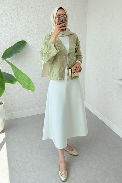 Salih Çelebi Patch Ripped Detailed Kimono 2330 - Khaki