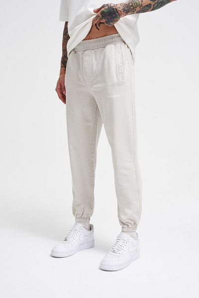 Machinist Men's Luxury Basic Washed Jogger Sweatpants Soft Beige Spotted