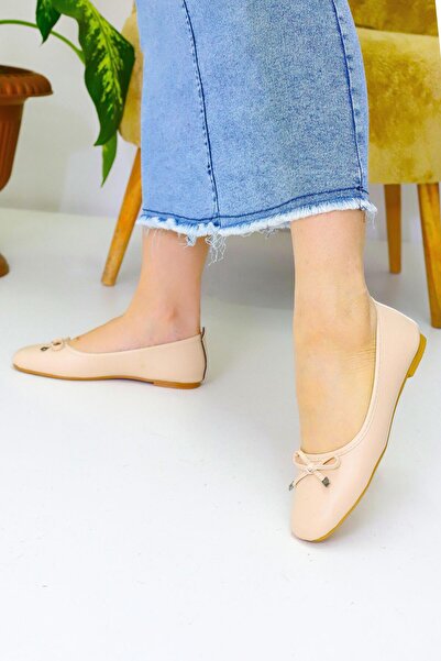 Weynes Women's Beige Dotted Bow Flat Sole Ballerinas Wsb3062