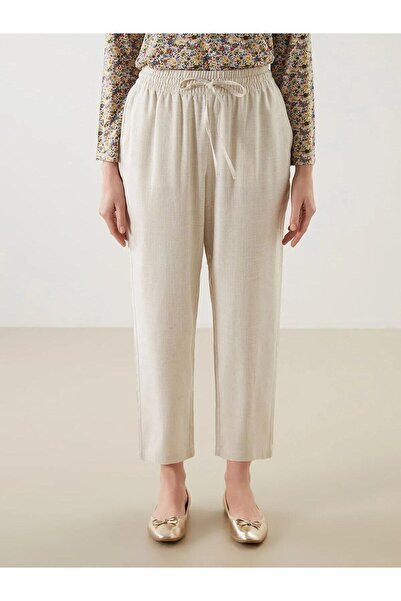 LC Waikiki LCW Grace Beli Lastikli Keten Karışımlı Kadın Pantolon (S5)