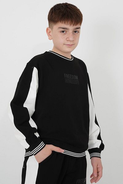 HayKids Boy's Two Thread Fabric Striped Crew Neck Tracksuit Set