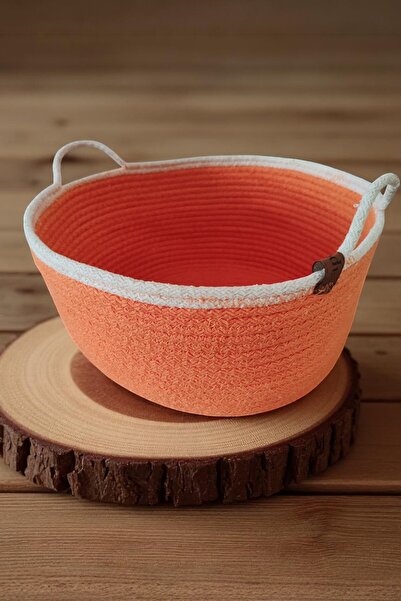 KRAFTELLA سلة من القطن والجوت باللون البرتقالي الكريمي - سلة ديكور مع مقابض ط...