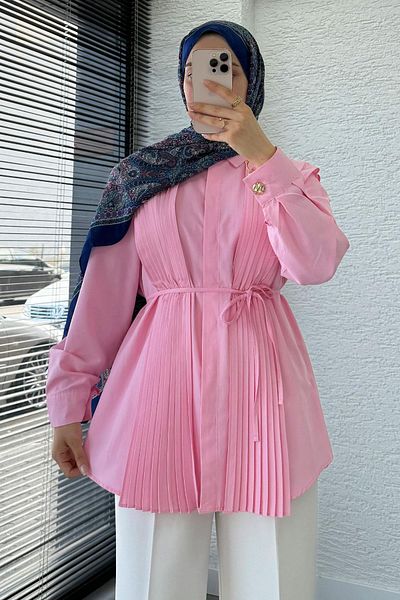 MELEK ARAZ Pleated Design Poplin Tunic - Pink