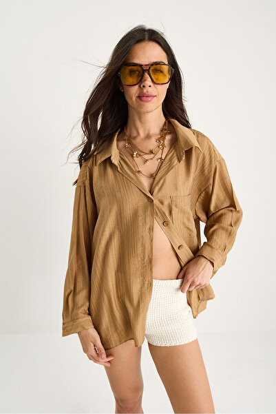 Bianco Lucci Women's Single Pocket Detailed Oversize Shirt 470 60283182