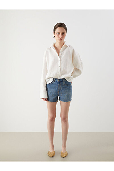 LC Waikiki Γυναικείο τζιν σορτς Indigo Mom Fit με σχέδιο