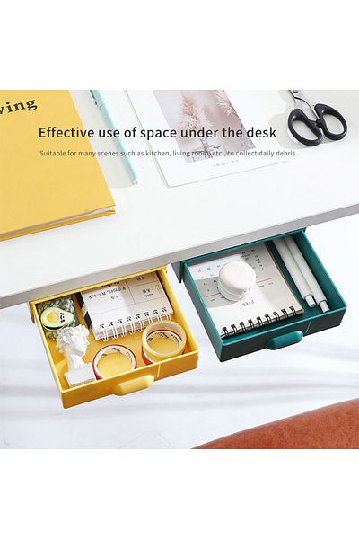 KidLe Under The Desk Drawer Type Storage Pen Box Office Desktop Student Stationery Storage Box yellow