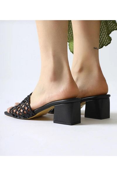 Elf Shoes & Bags Elf Shoes Knitted Detailed Thick Heeled Women's Slippers