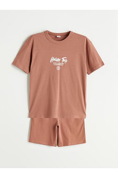 LC Waikiki Brown Crew Neck Boys T-Shirt and Shorts