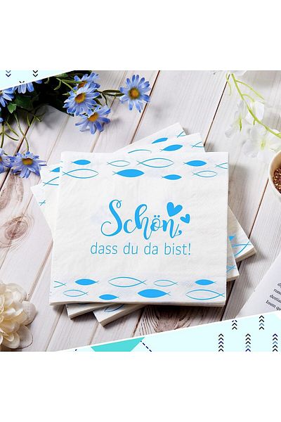 Faccito Set of 2 packs of Faccito Baptism napkins, paper, white/blue, 33 x 33 cm