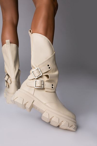 Vanilla Days Oman boots, butter-colored buffalo-textured leather