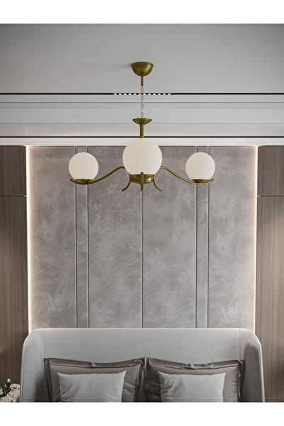 avizade Merla 3'lü Eskitme Beyaz Camlı Avize | Modern Salon Sarkıt Aydınlatma...