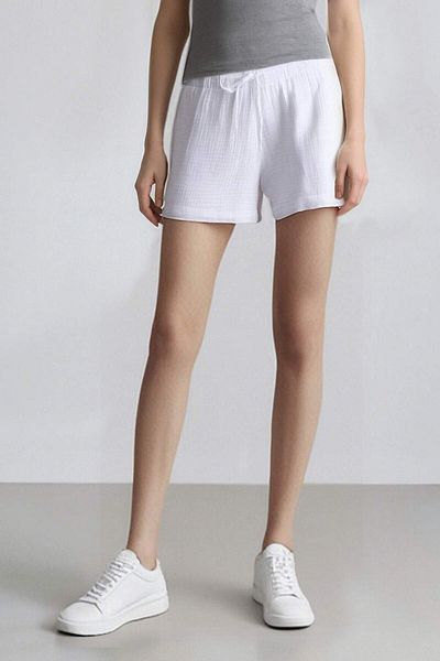 DeFacto Relax Fit High Waist Short Leg White Muslin Shorts D0567Ax25Sm