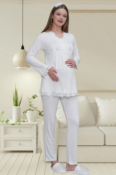 Lohussa Ecru Special Design Lace Maternity Maternity Dress Pajama Set