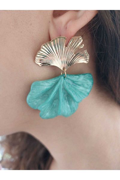 Gönülden Tasarım Design Green Leaf Women's Earrings 5 cm