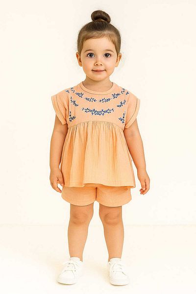 gigigiyim Cross Stitch Embroidered Girl's Suit Yavruağzı