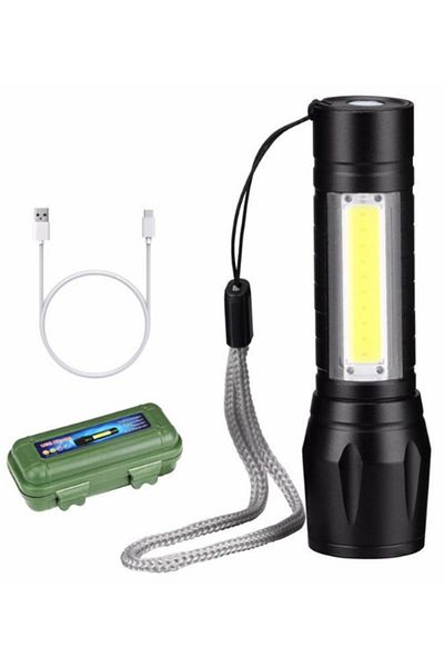 MACON One Piece 9000 LED Mini Zoomable USB Rechargeable Flash Light - Black