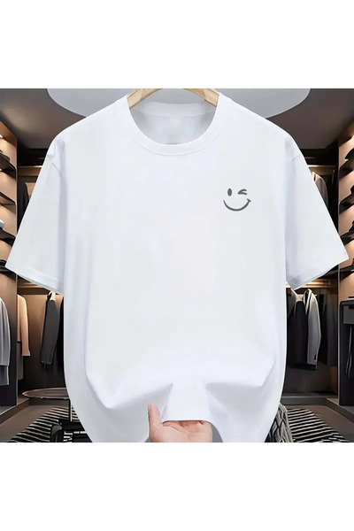 donamod تيشيرت كبير الحجم مطبوع عليه ابتسامة وغمزة