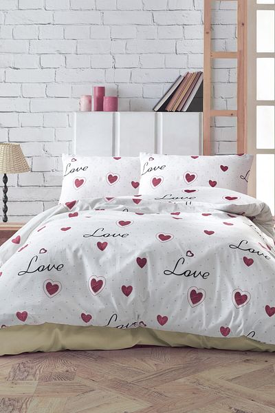 GARDEN ROOM Set cuvertură de pilota dublă cu cearșaf elastic Heart