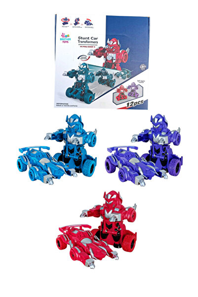 Brother Toys Çekip Bırakınca Otomatik Robota Dönüşen Robot Olan 360 Derece Dönebilen Oyuncak Akrobat Araba 11 Cm.