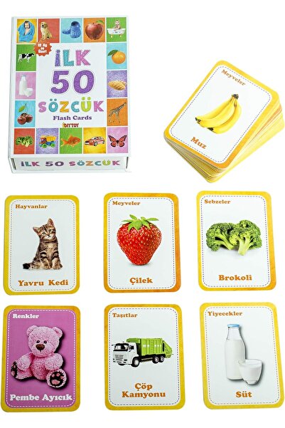 scntoys Eğitici Hafıza Kartları İlk 50 Sözcük Kelime Zeka Kartları - Bebekler...