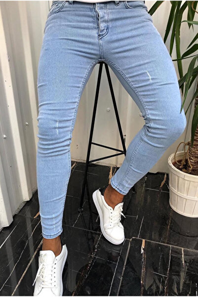 moda biz Ανδρικό Slim Fit Άνετο τζιν παντελόνι Ice Blue