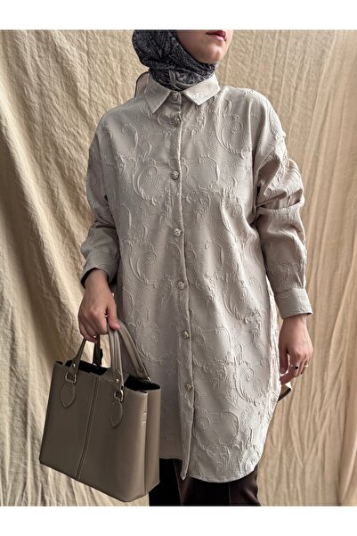 Mina Terzi&Butik Embossed Jacquard Gold Button Shirt