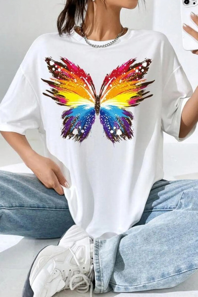 donamod Πολύχρωμο γυναικείο μπλουζάκι πεταλούδα