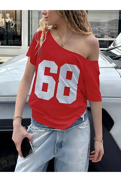 npLStore Women's Off Shoulder Boat Neck 68 Printed T-Shirt