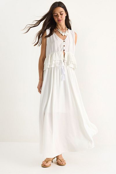 Bianco Lucci بلوزة نسائية بتفاصيل فستو وتنورة مبطنة بخصر مطاطي طقم Gofre 25S1-8003 60283416