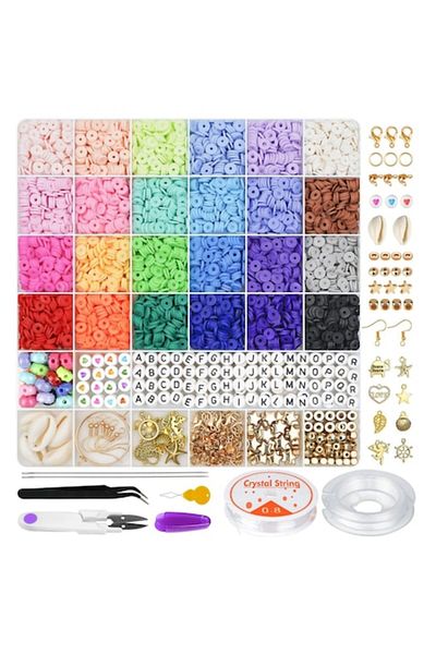 OEM Kit of 6000 pieces of clay beads, For making bracelets, 24 colors, Flat beads ro