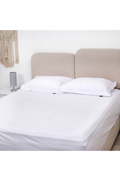 Bed N Home SA طقم ملاءة سرير مُجهزة، ١٠٠٪ قطن مصري، ٢٥٠ خيطًا، أبيض، ٢ كيس وسادة. ١٢٠ × ٢٠٠ سم
