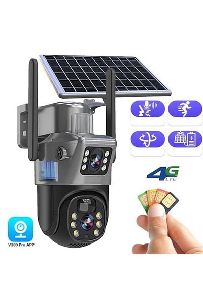stuffix Surveillance Camera 4K - SIM Card 4G - Dual Lens, Solar Panel, 360°