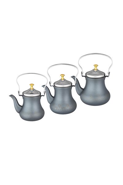 Dania 3-piece gray and silver plated metal teapot set