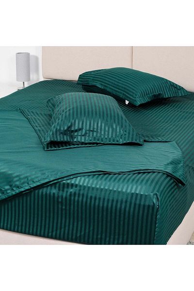 Bed N Home SA Fitted bed sheet set,100%Egyptian cotton, 350TC, Stripe, 1cm, Green ,2pillowcases. 180x200cm