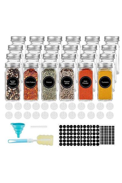 COOYA 24PC Glass Spice Containers with Shaker & Airtight Lids-Kitchen Storage Jars