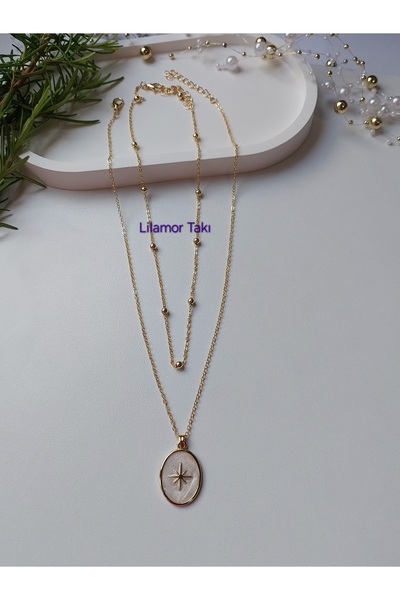 Lilamor İkili Kolye, Kutup Yıldızı, Top Zincir Kombin Kolye