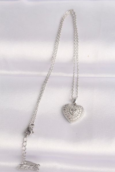 Clariss 316L Steel Chain Silver Color Zircon Stone Heart Necklace