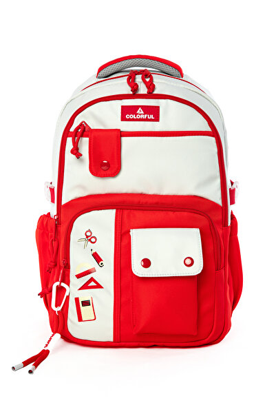 Colorful حقيبة ظهر كارلوس باللون الأحمر - حقيبة مدرسية مع حجرة للكمبيوتر المحمول للمدرسة الابتدائية - المتوسطة - الثانوية