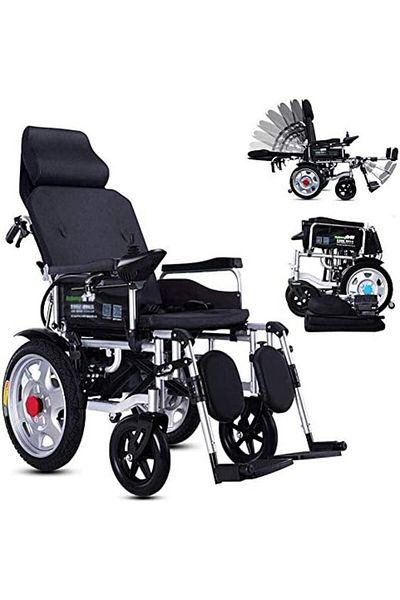 Generic Lightweight Foldable Electric Wheelchair with Headrest and Reclining Backrest for Disabled and Elder