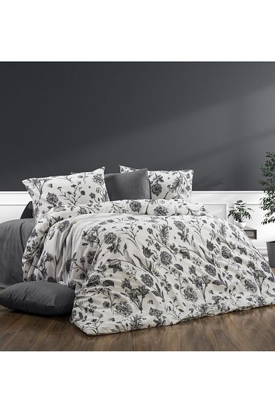 GARDEN ROOM Double Duvet Cover Set with Elastic Sheet İkra Anthracite