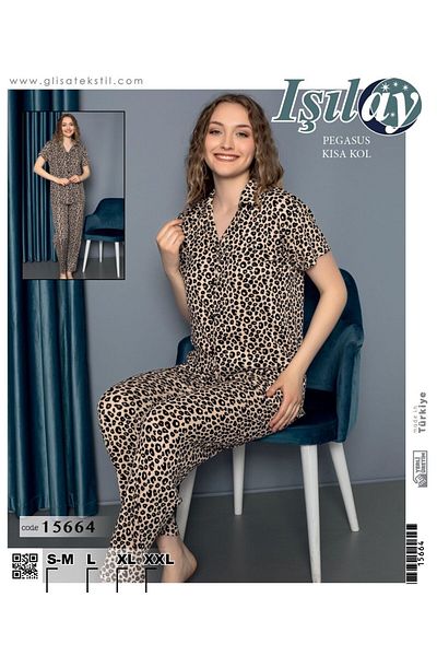 Işılay Işilay Pegasus Shirt Collar Buttoned Short Sleeve Premium Pajama Set