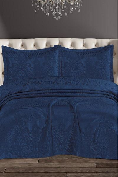 Çeyiz Diyarı Royal Chenille Double Bedspread 240X260 cm Navy Blue